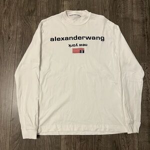 Alexander Wang White Long-Sleeve Logo Shirt with Red Accent
